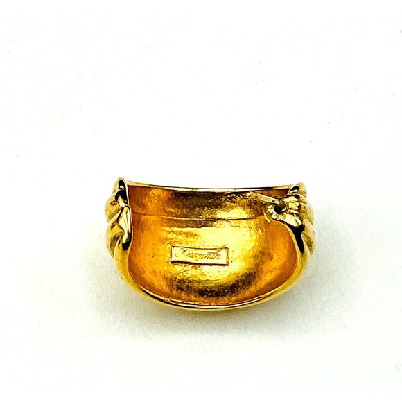 Gold Tone Earrings Ribbed Design Vintage Jewelry by Krementz - Picture 2 of 7